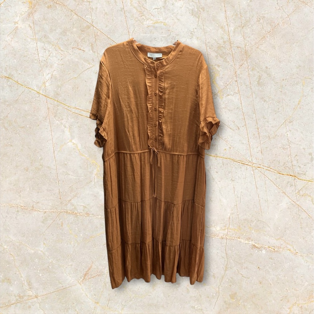 J Gee Ruffled Tiered Gauze Short Sleeve Dress sz 3X Terracotta New